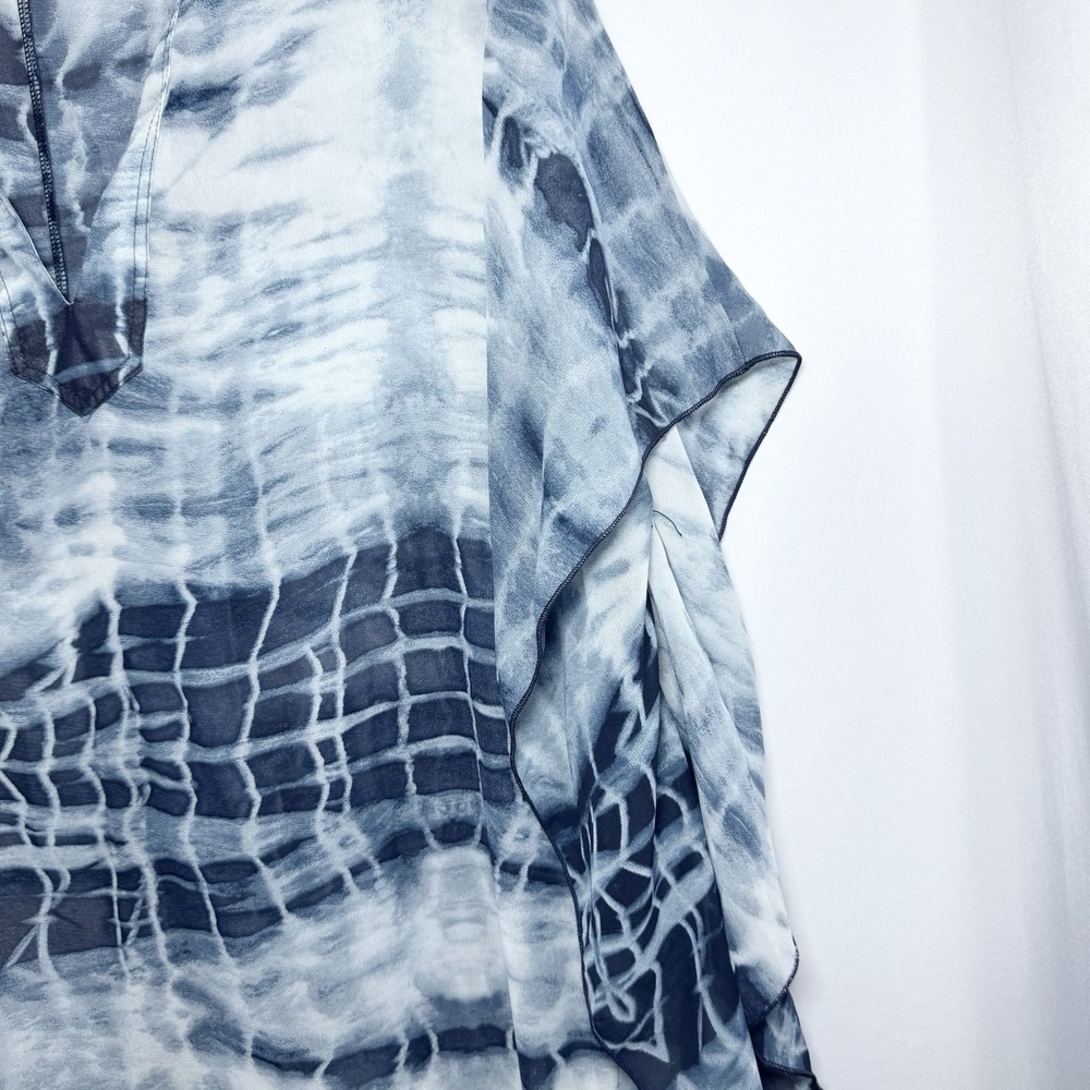 Elan Beach Sheer Blue Batik Butterfly Kaftan Swim Cover M Ethereal Flowy‎ Boho - Picture 4 of 7